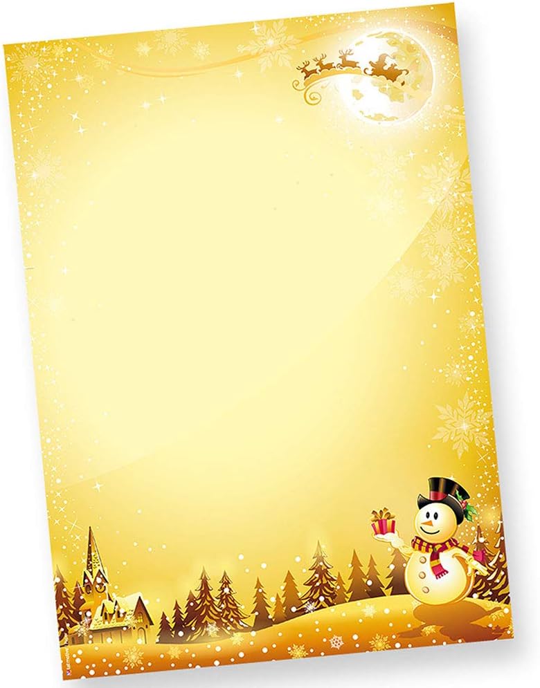 Weihnachtsbriefpapier Set Schneemann (100 Sets ohne Fenster) Briefpapier Weihnachten mit Umschlag, 1