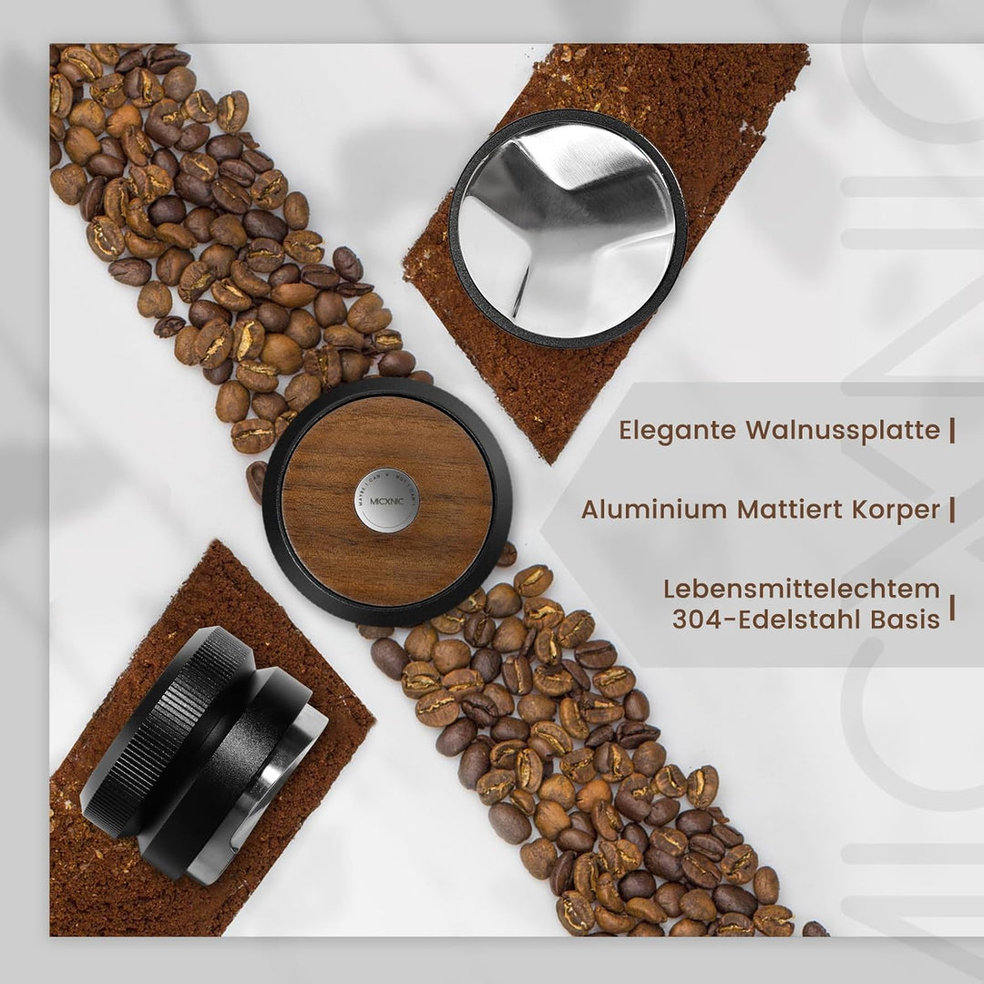 Espresso Leveler 58mm, Walnuss Oben Coffee Distributor für 58mm Siebträger, Höhenverstellbar Espress
