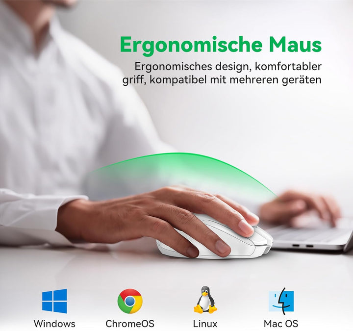 TechRise Bluetooth Maus, 2.4G Maus Kabellos (BT 5.0/3.0 + 2.4G) 4800 DPI Wiederaufladbare Ergonomisc
