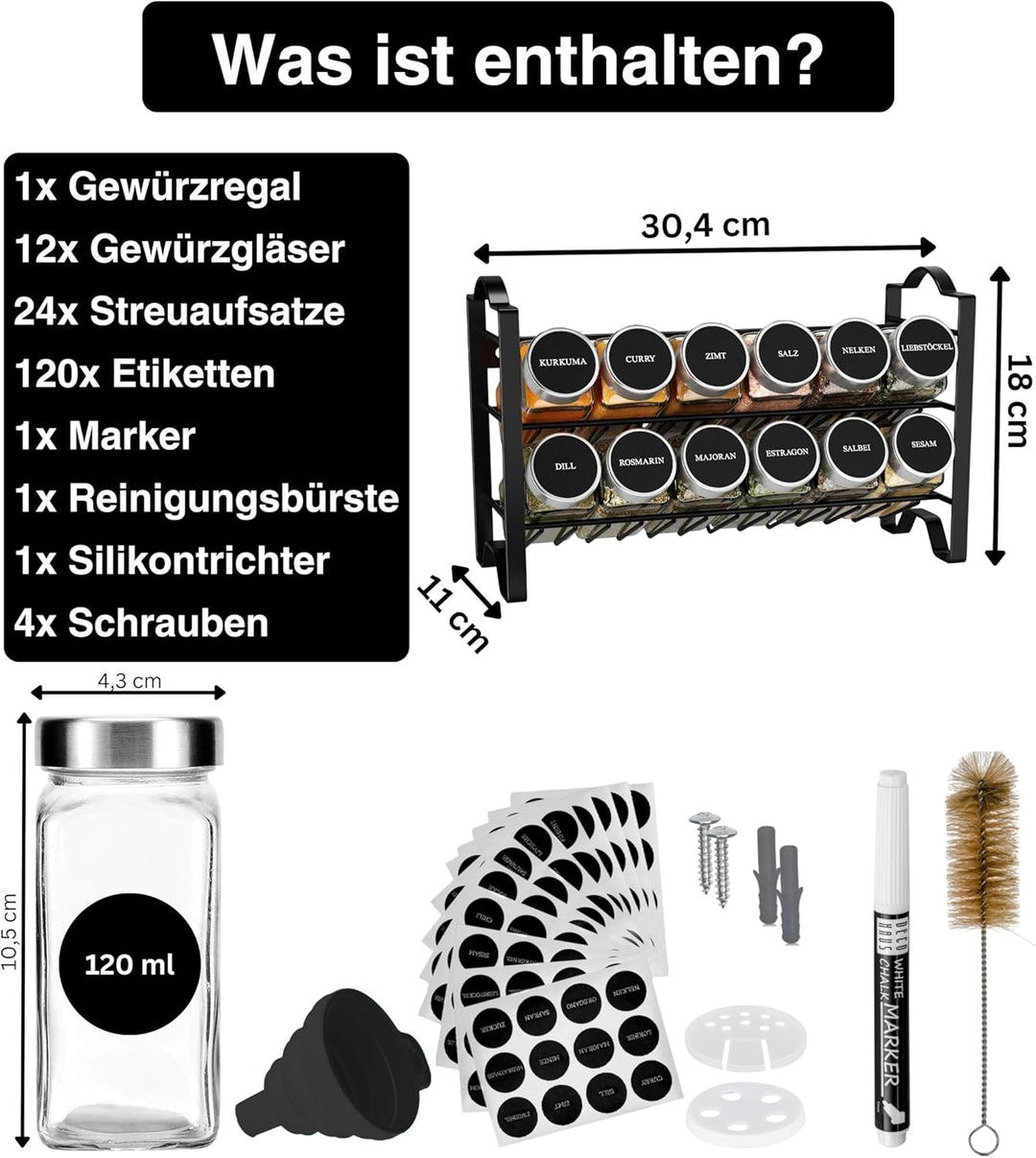 Deco haus® Gewürzregal Stehend & Wand [MIT GEWÜRZDOSEN & ETIKETTEN] - Spices Gewürz Organizer - Spic