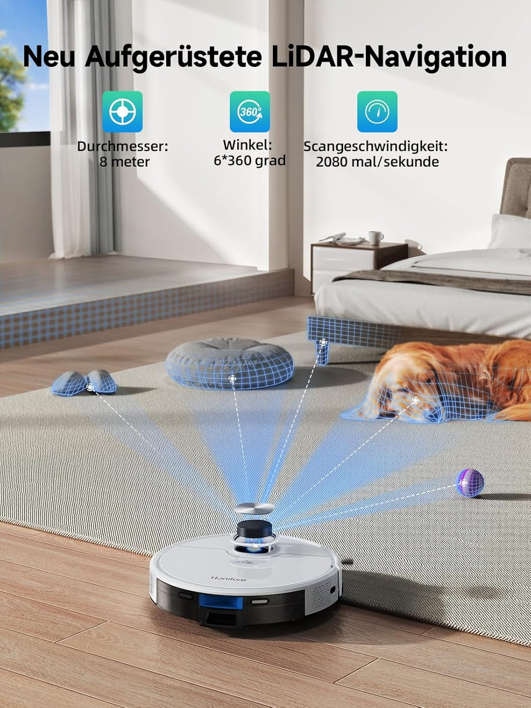 HONITURE Saugroboter mit Wischfunktion, Staubsauger Roboter mit Absaugstation, 5000Pa Saugkraft Saug
