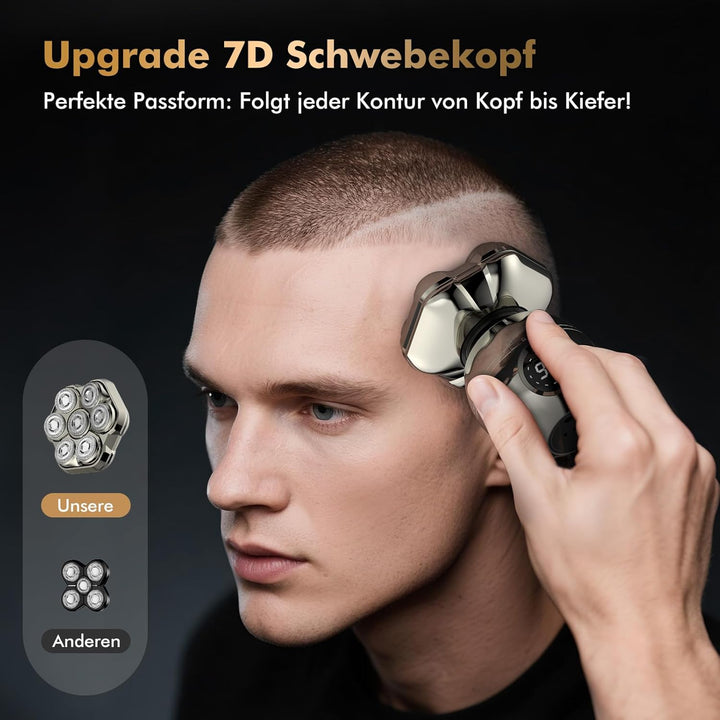 Glatzen Rasierer Herren, 6-in-1 Kopfrasierer Glatze mit 7D Magnetische Schwebender Kopf, IPX7 Wasser