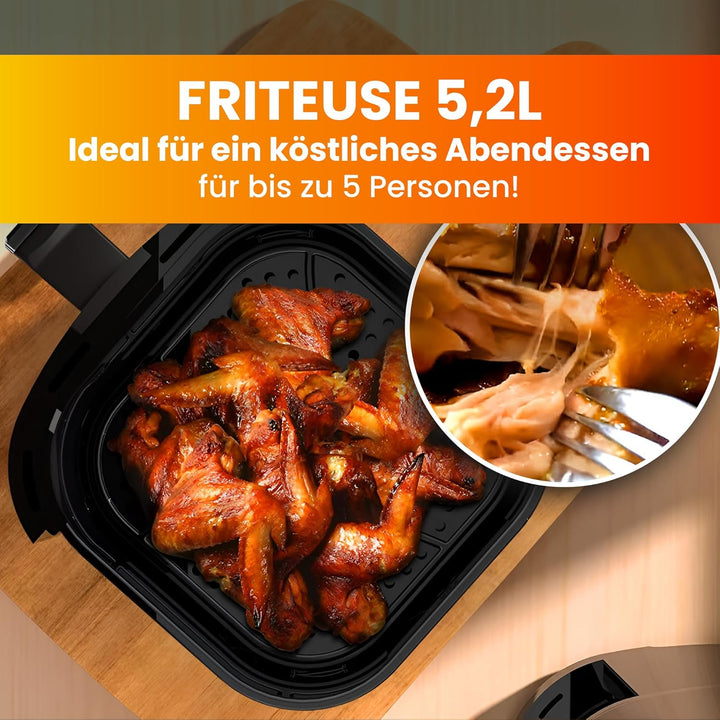 Extralink 1600W Airfryer 5.2L - Heissluftfritteuse mit 7 Kochfunktionen, Friteuse Heissluftfritteuse