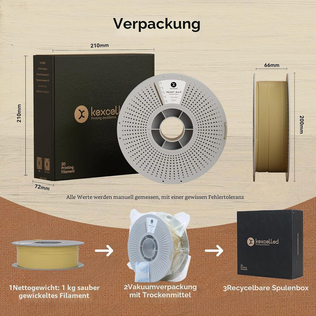 kexcelled Matte PLA Filament 1,75 mm +/- 0,03 mm, Glanzfreie Farbe, Matt Textur, 3D Drucker Filament