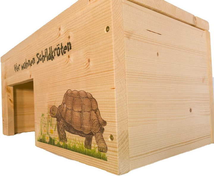 Nagerstore Schildkrötenhaus M Terrarium Schutzhaus mit Motiven, Holzlasur & Aufklappbar