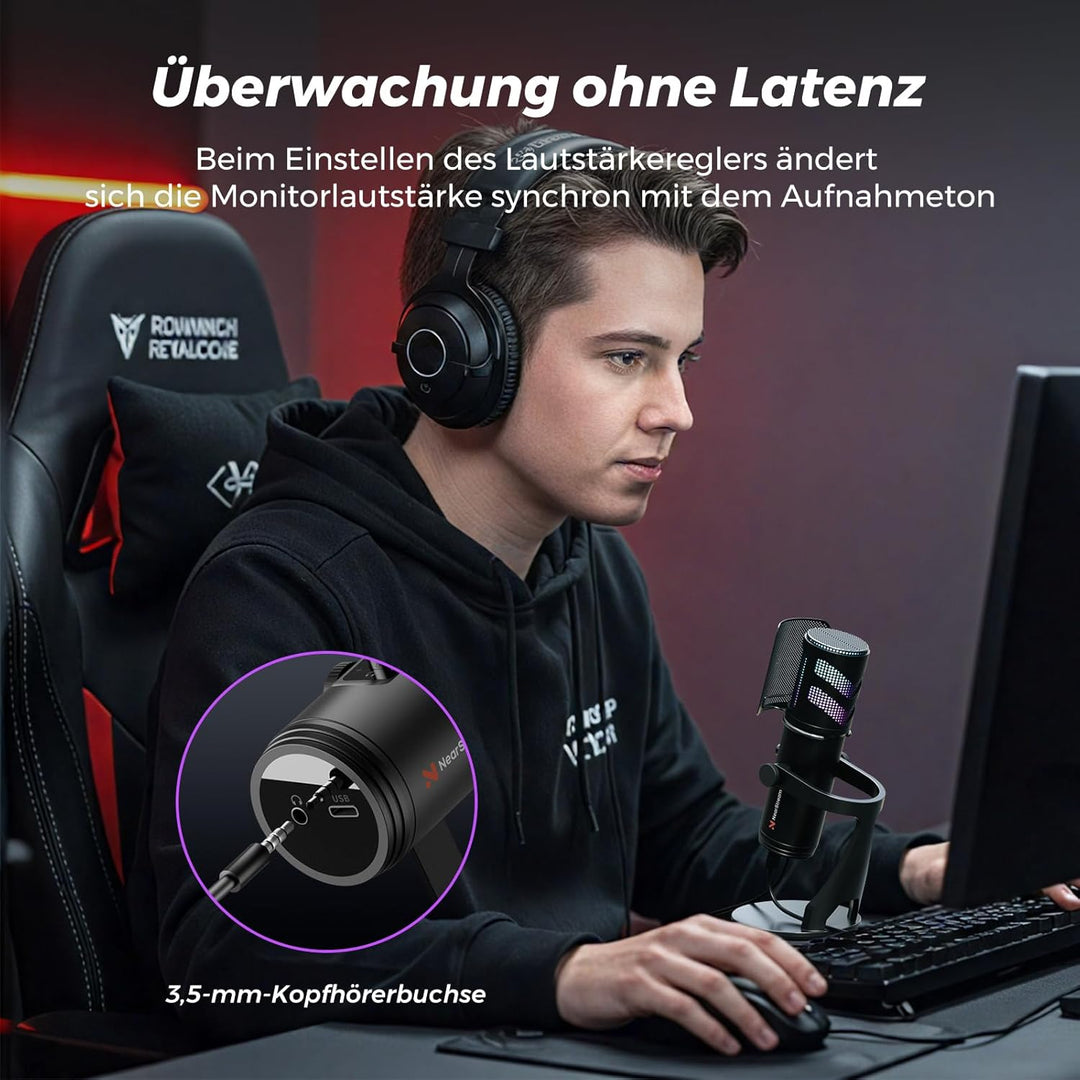 NearStream RGB Gaming Mikrofon Kit mit Stand,USB Mikrofon für Podcasts/Streaming,Kondensator mikrofo