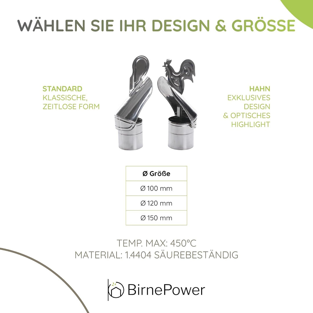 BirnePower Edelstahl Ofenrohr Kaminrohr Abgaselemente: Rohr Bogen Ofenknie T-Stück Regenhaube Rauchr
