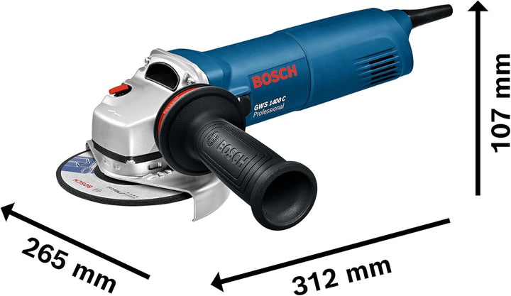 Bosch Professional Winkelschleifer GWS 1400 (1.400-W-Motor, Aufnahmeflansch, Schutzhaube, Spannmutte