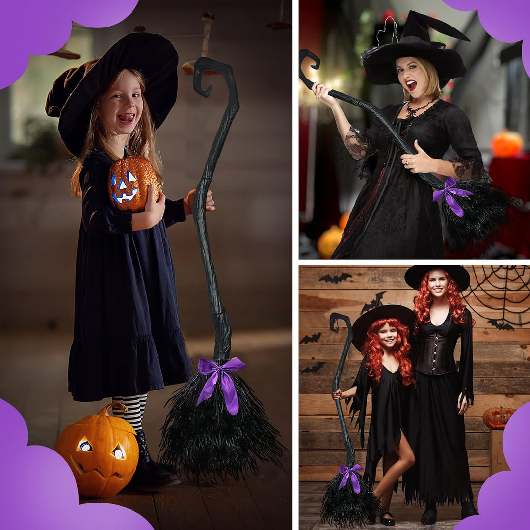 Halloween Hexenbesen, Hexenbesen Kinder mit 3 farbigen Bändern, 130cm Halloween Reisigbesen, Hexe Ma