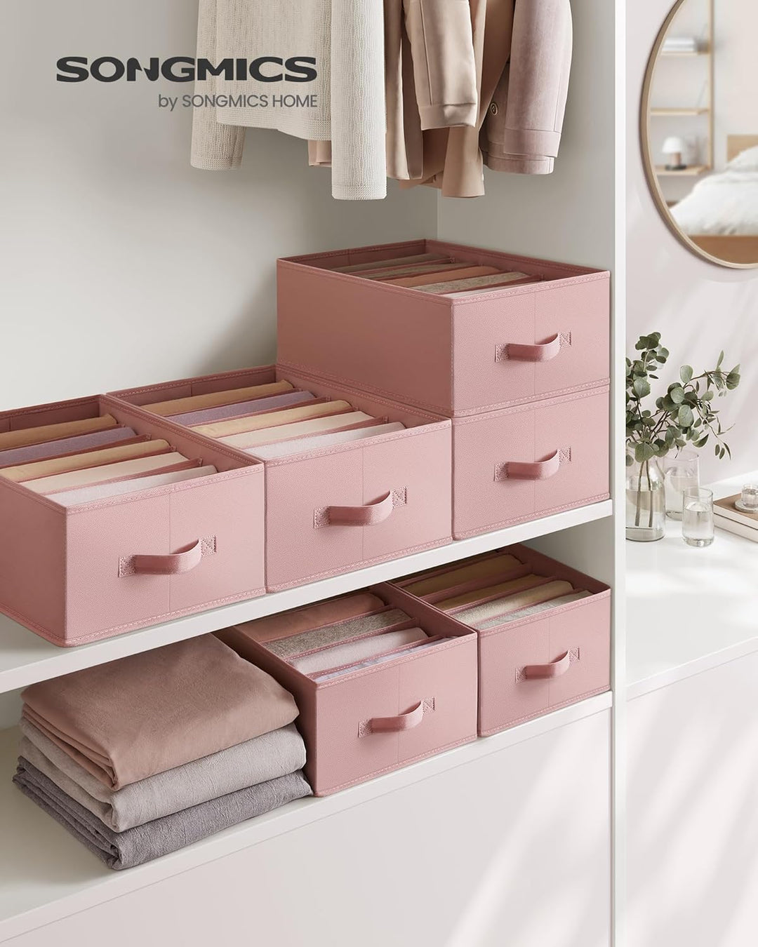 SONGMICS Kleiderschrank-Organizer 4er Set, Aufbewahrungsbox 6 Fächer, Schubladen-Ordnungssystem, Ord