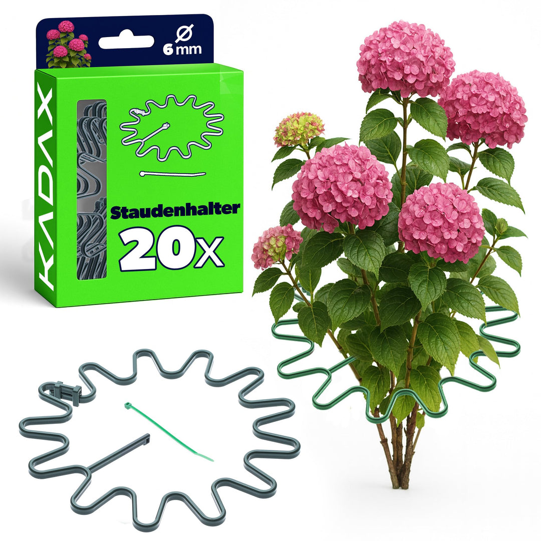 KADAX Staudenhalter Ø 21 cm im 20er Set, Pflanzenhalter Rund mit Kabelbinder, Hortensienhalter aus K