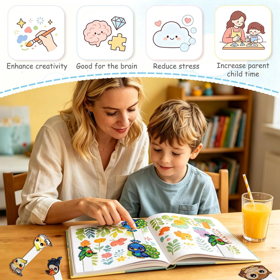 RICUVED 8 Stück Tiere Diamond Painting Kinder Magnetische Lesezeichen, DIY Bastelset Kinder, Geschen