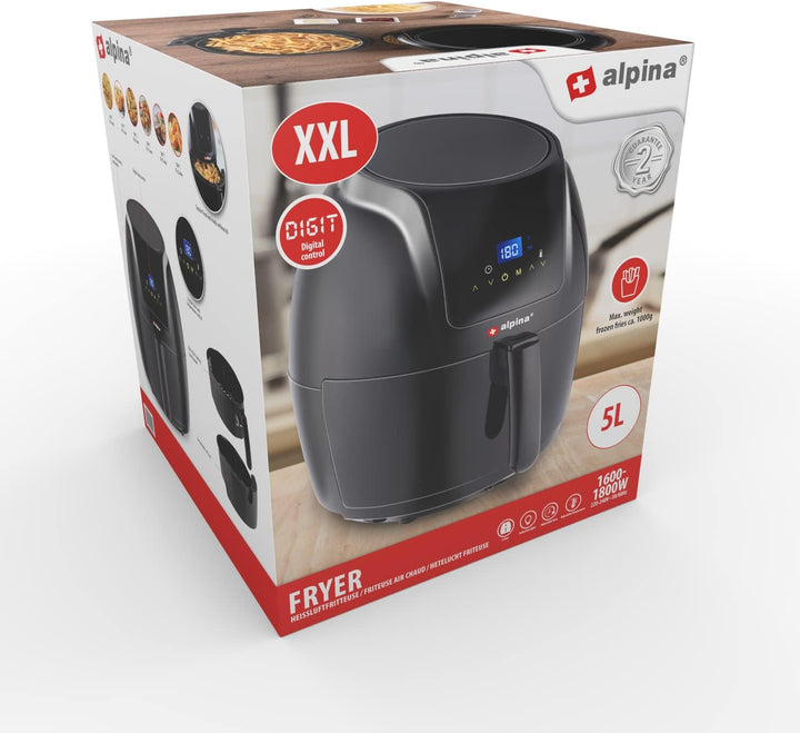 alpina Heissluftfritteuse - 5 Liter - 230V - Airfryer - Digitaler Touchscreen - Huhn, Gemüse, Brot,