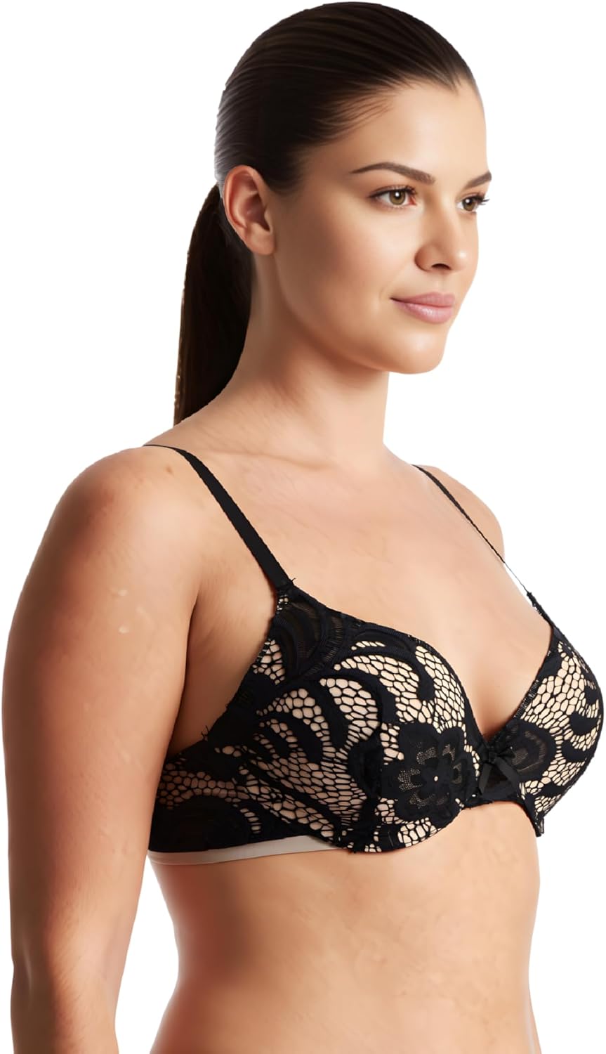 Curve Muse Damen Übergrösse Hochdrücken 1 Tasse hinzufügen Bügel Perfekte Form Spitzen-BHS 70C Rose,