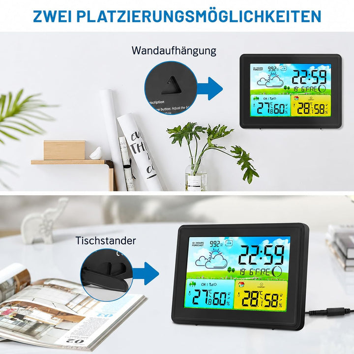 Wetterstation Funk mit Aussensensor, Innen und Aussen Temperatur/Luftfeuchte, Funkwetterstation mit