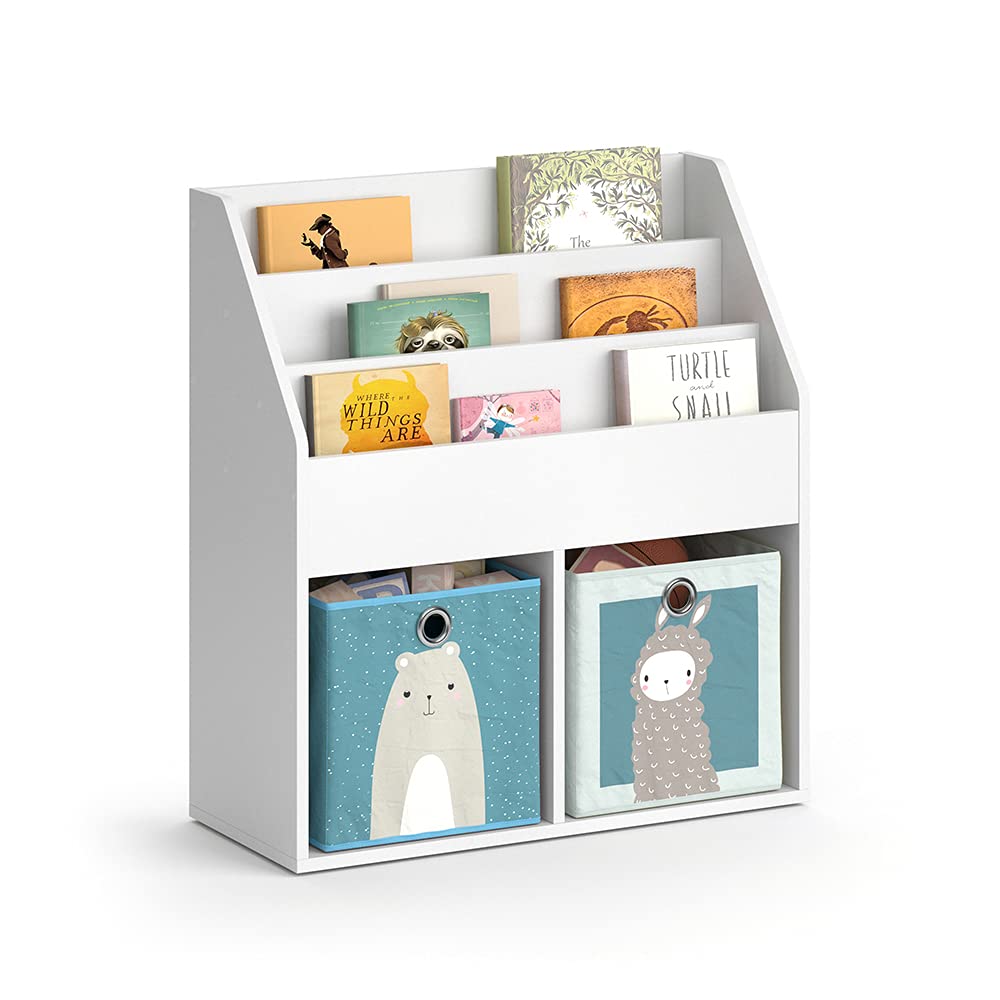 Vicco Kinderregal Luigi, Weiss, 72 x 79 cm mit 2 Faltboxen Opt.6, zur Aufbewahrung von Büchern und S