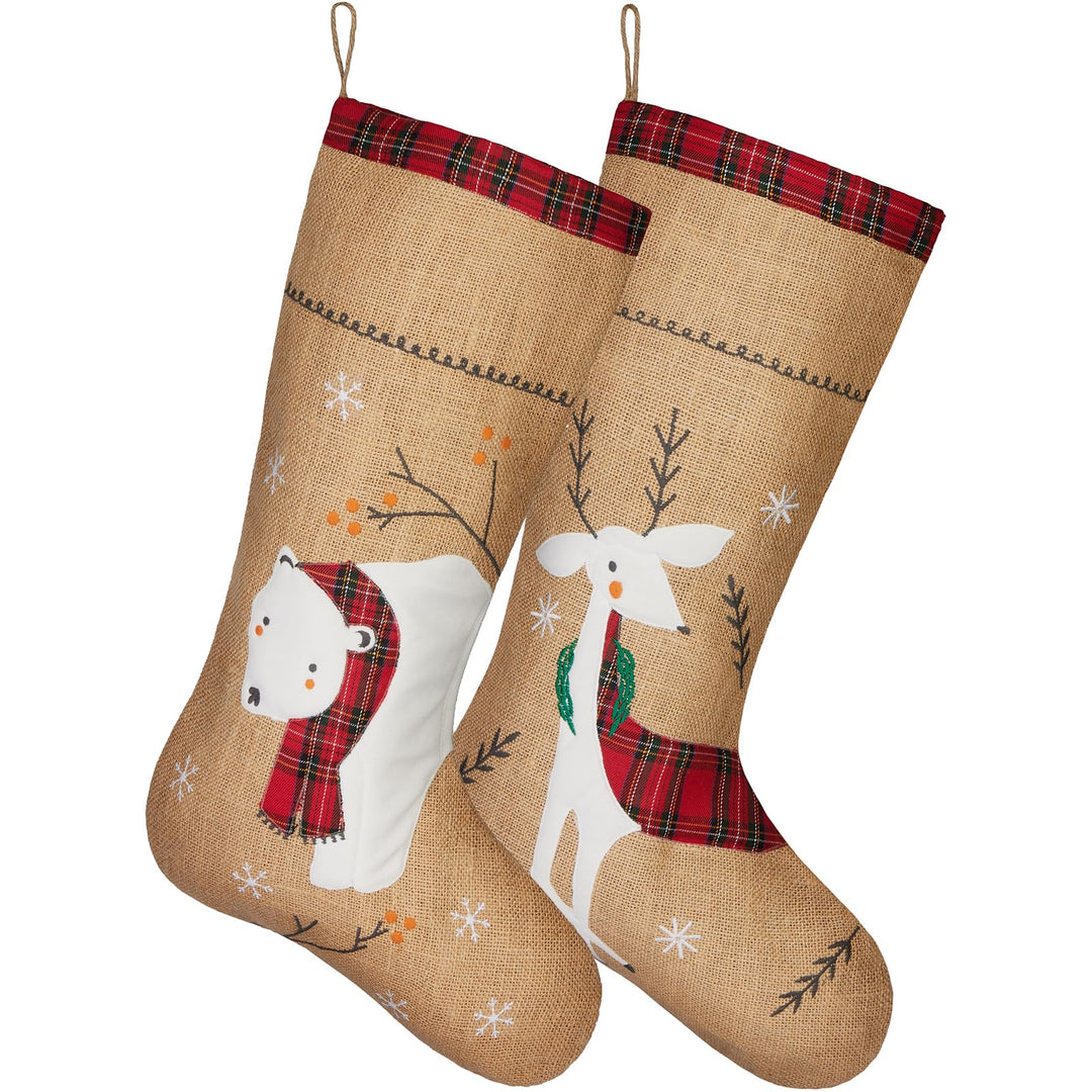 BRUBAKER 2er Set Weihnachtsstrumpf zum Befüllen und Aufhängen - Rentier und Eisbär - 52 cm gross - N