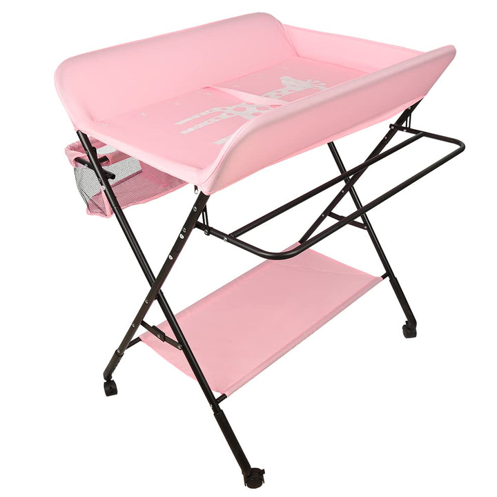 OHMG Baby Wickelkombi Klappbare Wickelkommode,Wickeltisch mit Rollen,Mobiler Wickeltisch mit Wickela