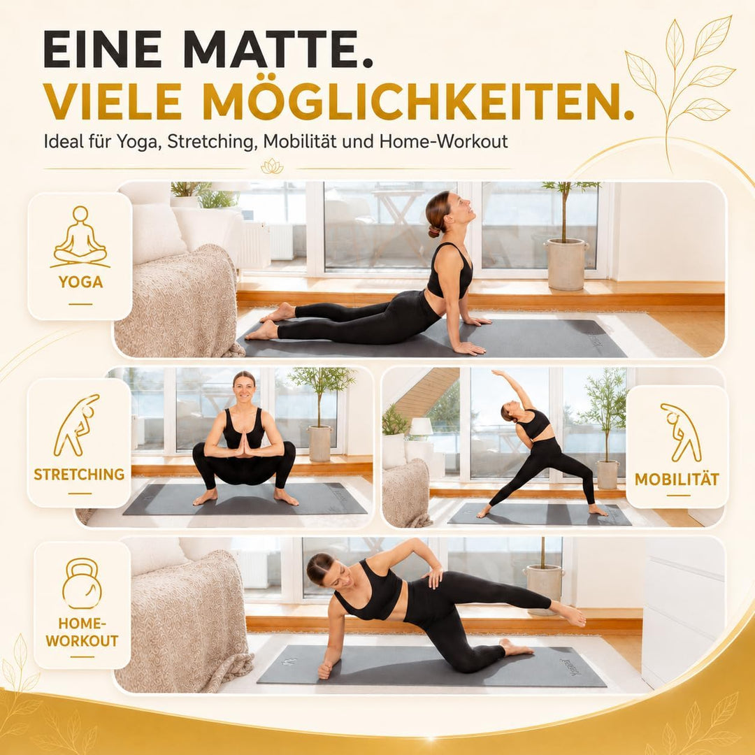 Yogamatte inkl. Tragetasche &amp; Video Kurs I Yoga Matte rutschfest I weiche Gymnastikmatte I Sportmatt