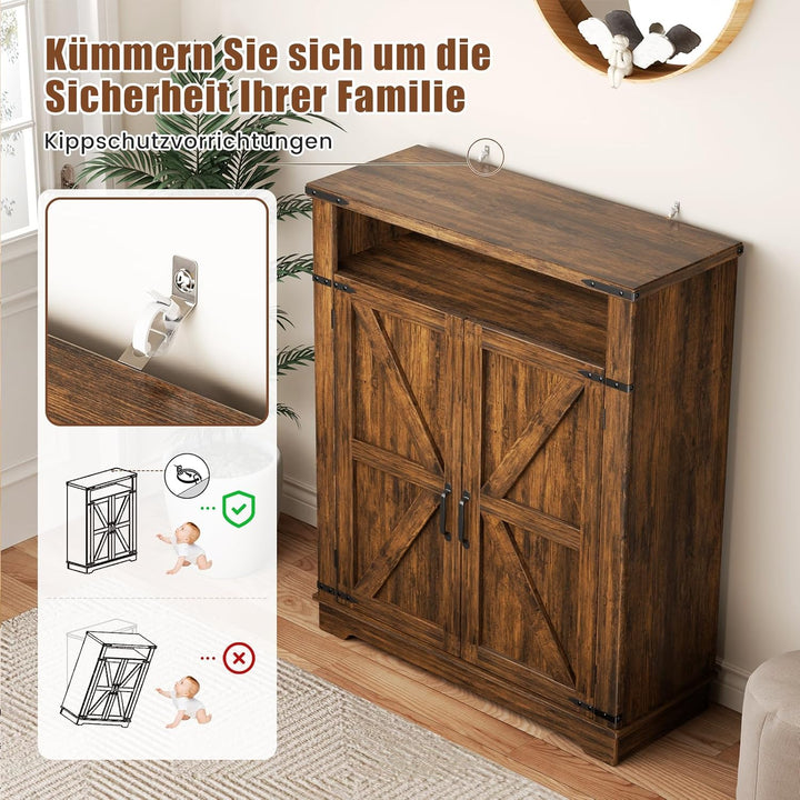 OCTORO Schuhschrank mit 2 Türen, Schuhschrank Holz im Landhausstil, Schuhkommode mit verstellbaren E
