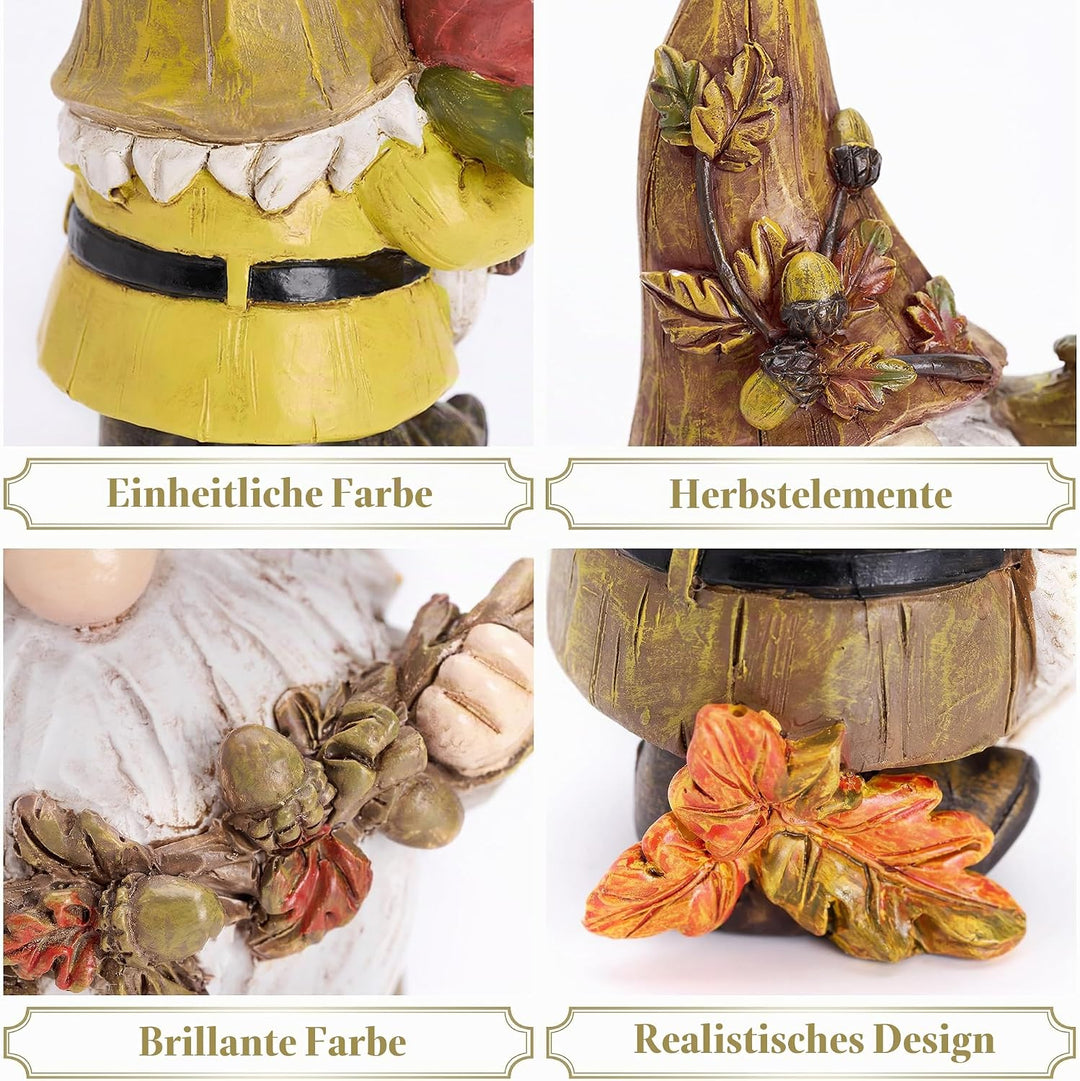 Valery Madelyn 3er Herbstdeko Figuren Kunstharz Zwerge Gartendeko,10cm Gartenzwerge für Herbst Deko