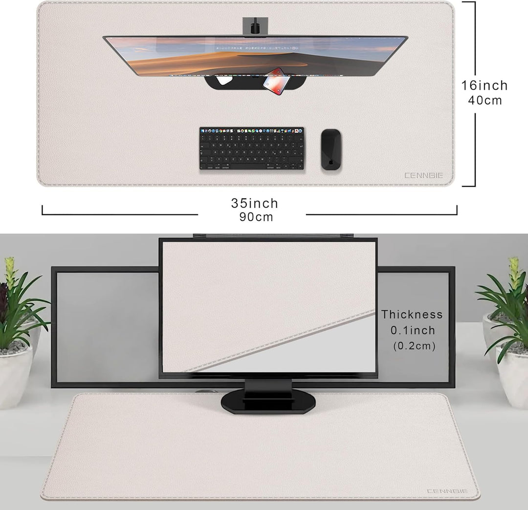 CENNBIE Schreibtischunterlage Leder 90 x 40cm，Extra grosseTischunterlage, erweitertes PU-Leder Mausp