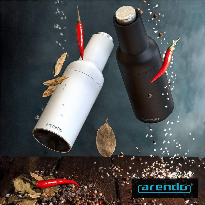 Arendo - Salz und Pfeffermühle elektrisch - 2er Set - einhändiger Betrieb - mahlt automatisch beim K