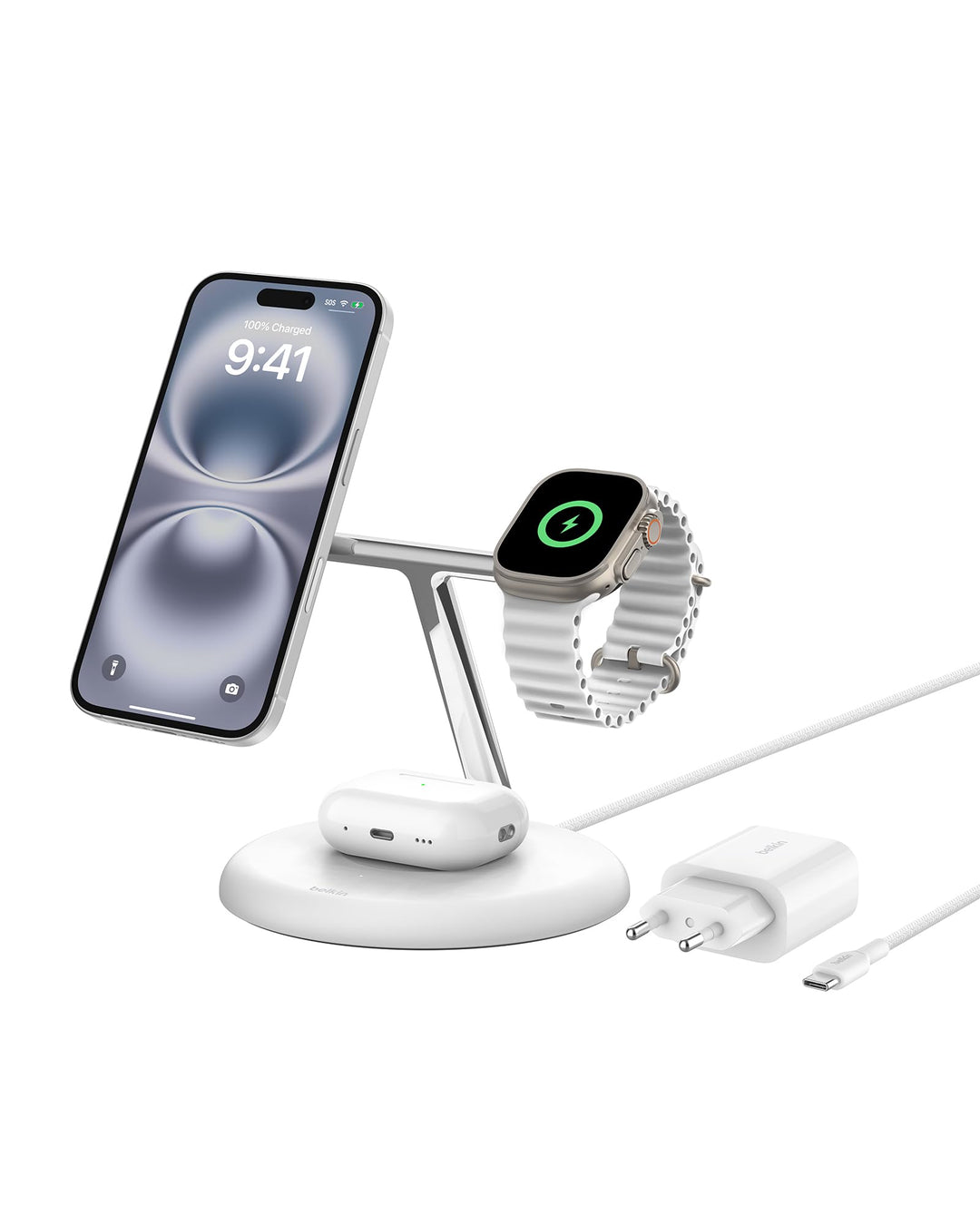 Belkin BoostCharge Pro Kabellose 3-in-1-Ladestation mit Qi2, 15W, MagSafe Kompatibel, Ladegerät Indu
