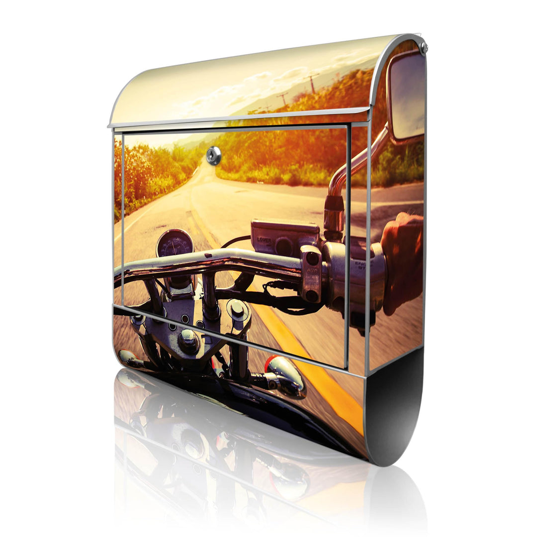 banjado® Design Briefkasten mit Motiv Easy Rider 39x47x14cm &amp; 2 Schlüssel - Briefkasten Stahl Silber