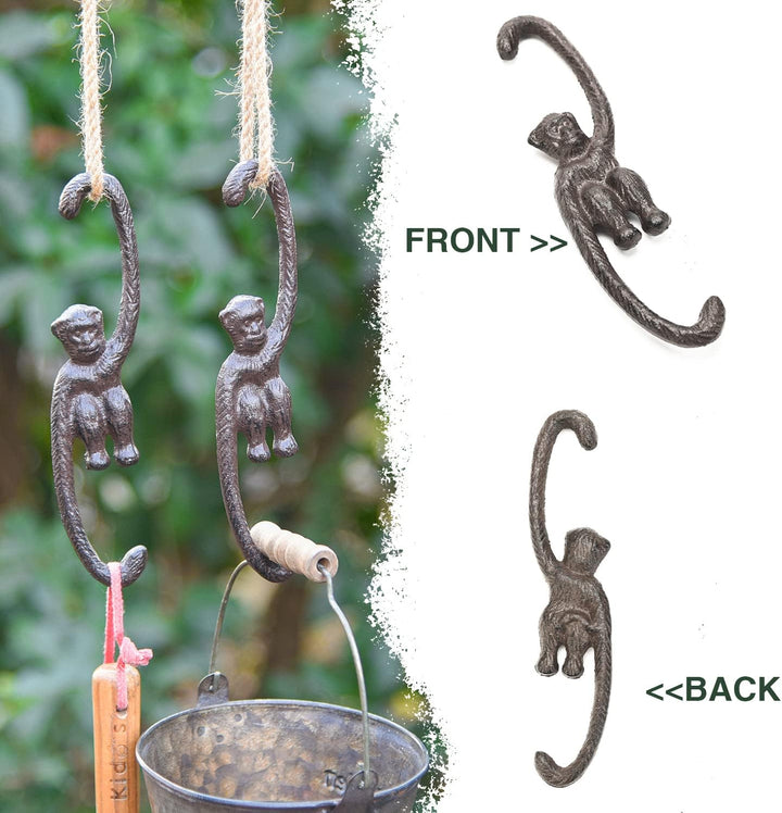Sungmor Heavy Duty Gusseisen Funny Monkey S Hook | 2er Pack, 7,67 Zoll | Retro rustikale dekorative