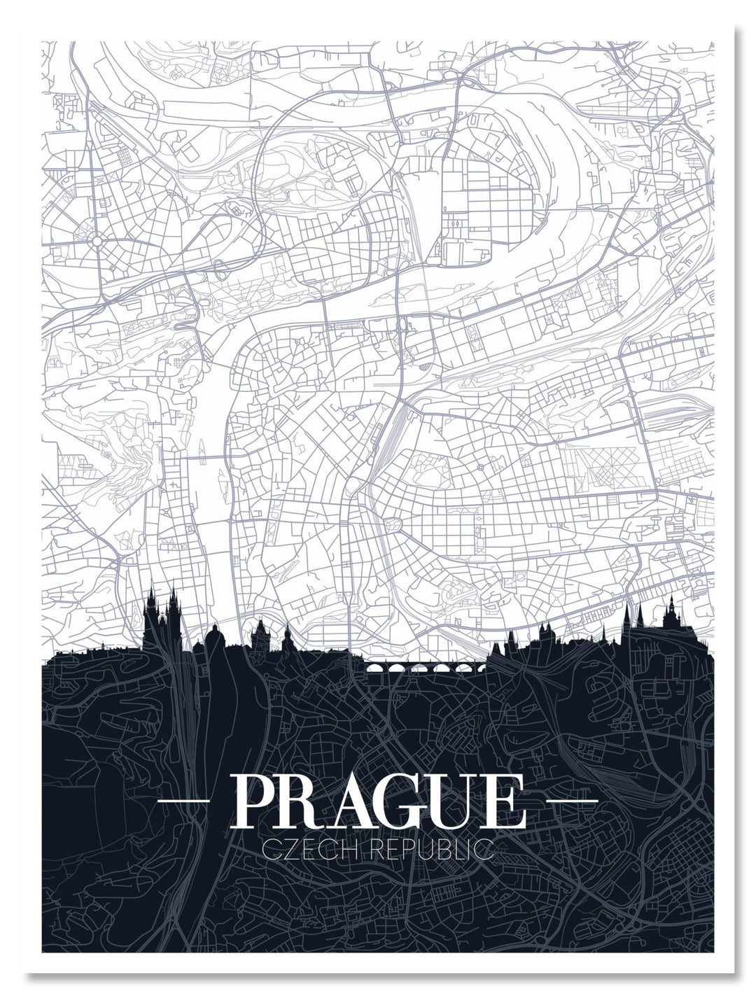 wandmotiv24 Stadt Karte als Leinwandbild, 100x75cm, Hochformat, Prag, Tschechien, Silhouette, Stadtp