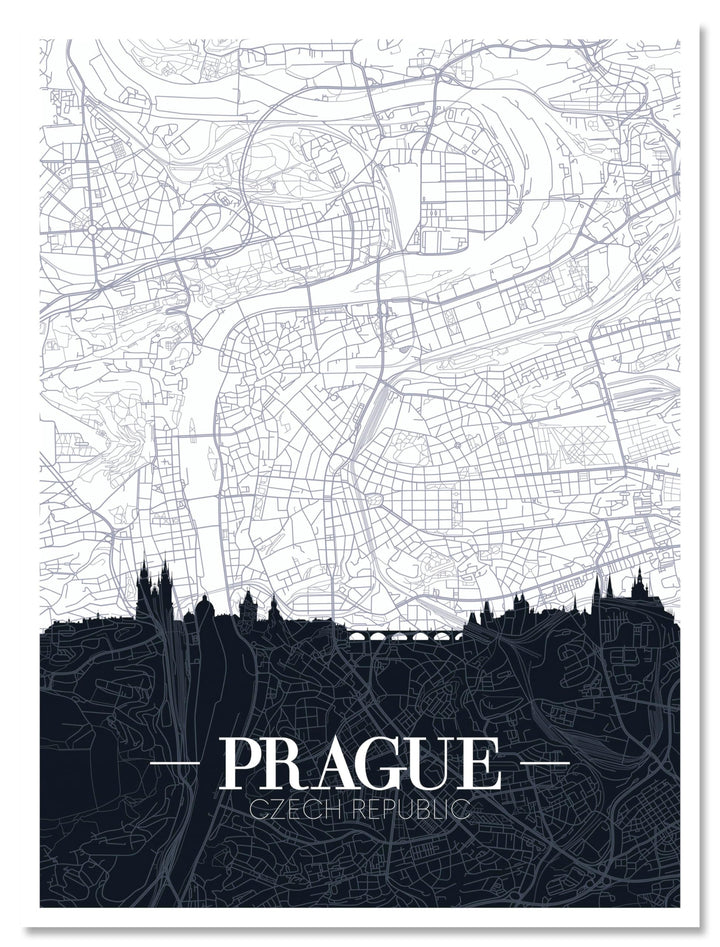wandmotiv24 Stadt Karte als Leinwandbild, 100x75cm, Hochformat, Prag, Tschechien, Silhouette, Stadtp