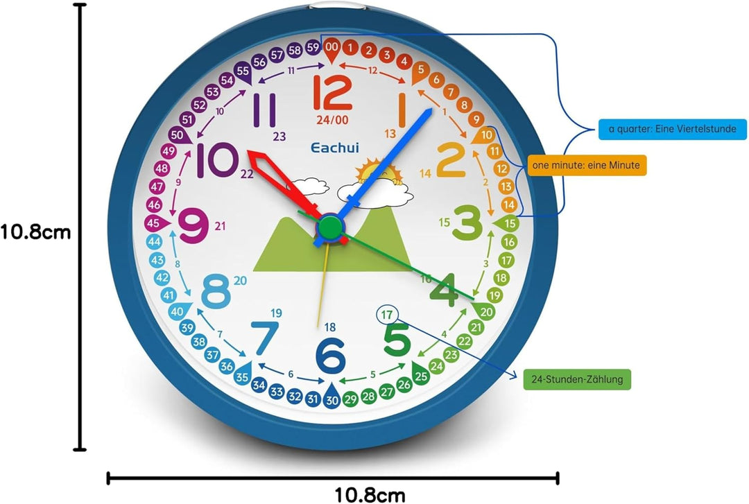 Analog Wecker Kinder ohne Ticken für Jungen und Mädchen - Analog Quarzwecker mit Nachtlicht, Snooze