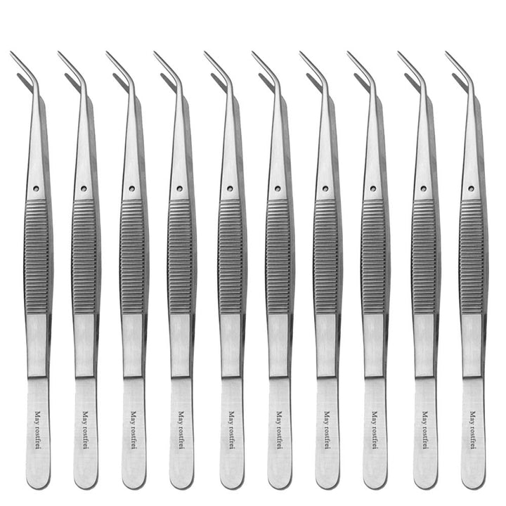 May - Set - 10 x Universal-Pinzette 15cm mit Fixierstift - Haushaltspinzette - abgewinkelt - feine S