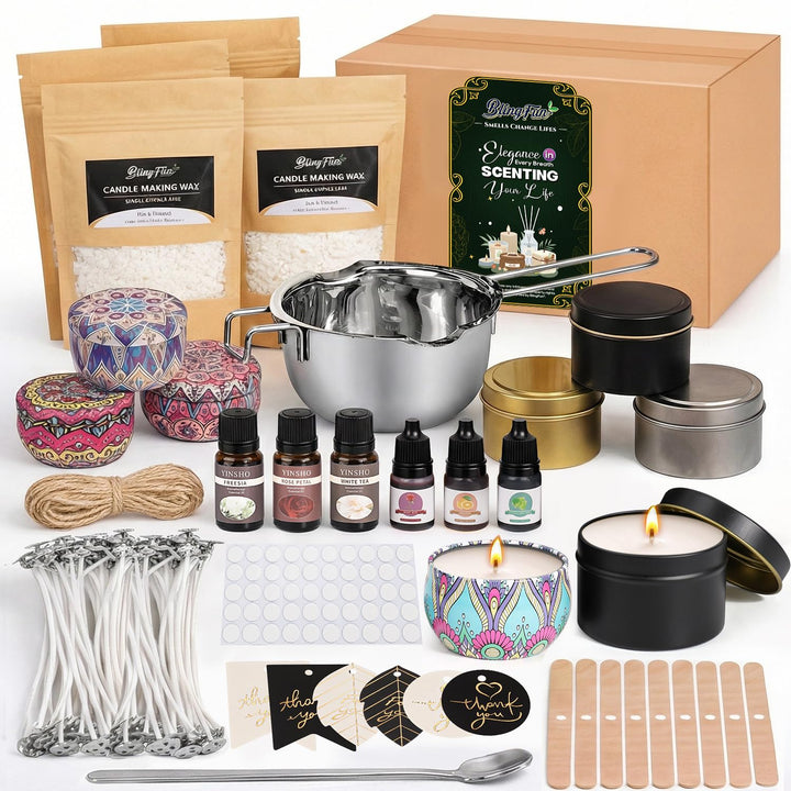 Sojawachs kerzen Selber Machen Set, DIY-Kerzenherstellungszubehör mit Docht, Aufklebern, Kerzenglas,
