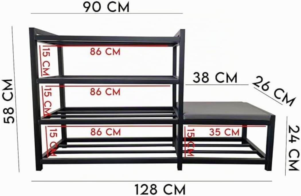Maka Schuhregal Platzsparend, Schuhregal Mit Sitzbank Metall Schwarz, Shoe Rack Outdoor Wetterfest,
