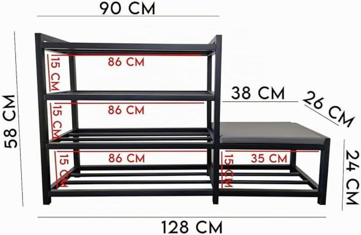 Maka Schuhregal Platzsparend, Schuhregal Mit Sitzbank Metall Schwarz, Shoe Rack Outdoor Wetterfest,