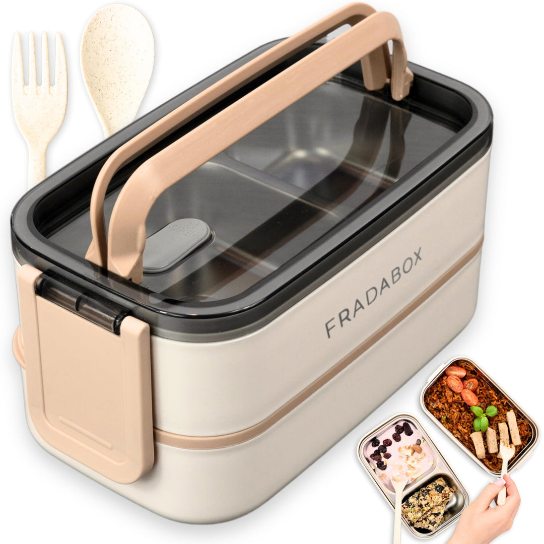 Bento Lunchbox „Taylor“, 2 Etagen mit Fächern, Premium Edelstahl, BPA-freie Brotdose mit Besteck ide