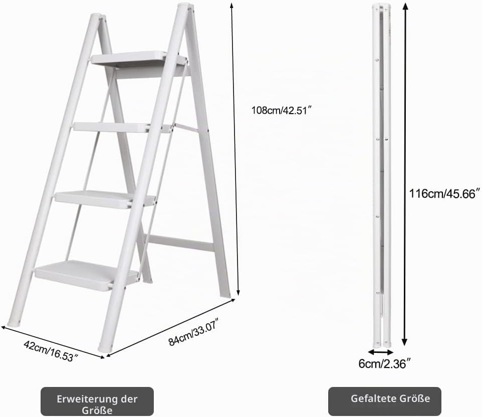 BAOYOUNI Trittleiter 4 Stufen Klappbar Haushaltsleiter Leiter Rutschfeste Stufenleiter 20 cm Breite