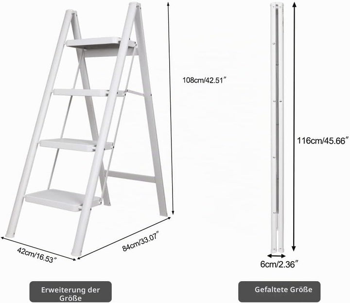 BAOYOUNI Trittleiter 4 Stufen Klappbar Haushaltsleiter Leiter Rutschfeste Stufenleiter 20 cm Breite