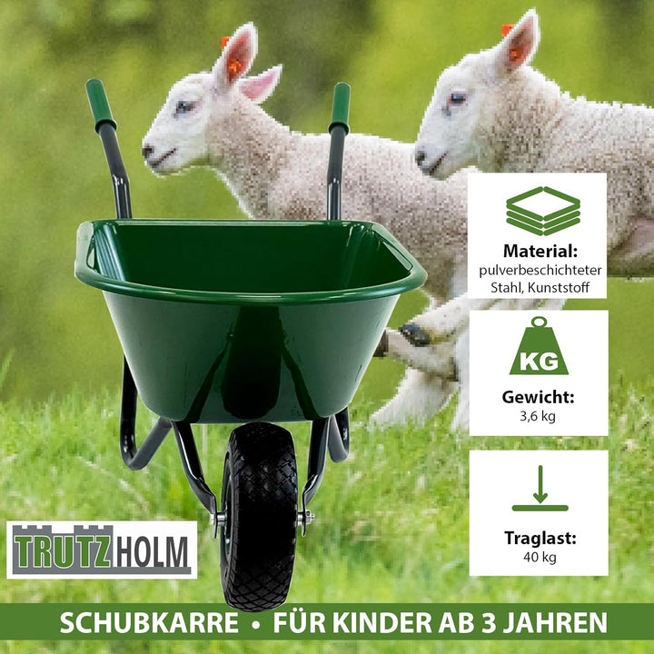 TRUTZHOLM Kinderschubkarre Uni 3,6 kg 40 kg Traglast Stahl Kunststoff grün Vollgummirad Schiebkarre