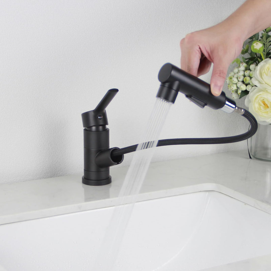 Wasserhahn Bad Schwarz, SEMANEY Hochdruck Waschtischarmatur mit Brause 3 Wasserstrahlarten, 180° Dre