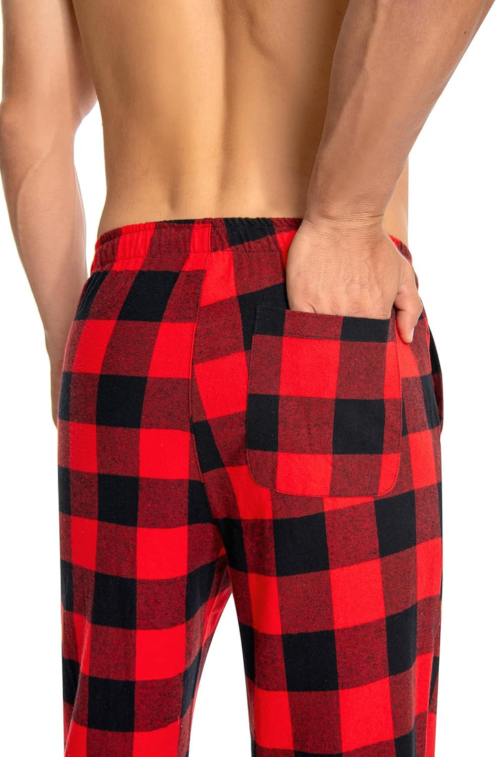 Cyathea Schlafanzughose Herren 100% Baumwolle Flannel Pyjamahose Kariert Loungehose mit Taschen Nach