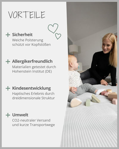 ULLENBOOM ® Baby Krabbeldecke 120x120 cm gepolstert in Grau (Made in EU) - Krabbeldecke für Baby mit