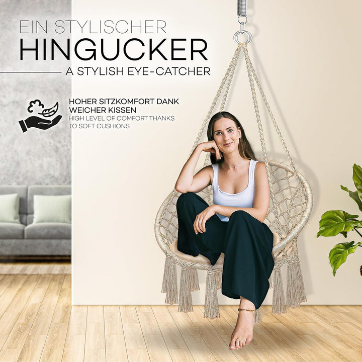 tillvex Hängesessel 200kg zum Aufhängen | Hängestuhl Indoor & Outdoor | Hängekorb wetterfest | Schau