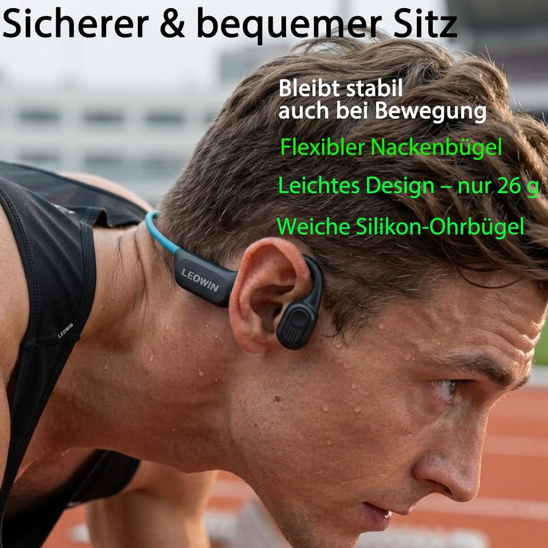 Leowin Knochenschall Kopfhörer Schwimmen, IP68 10 m wasserdicht, TÜV geprüft, 32 GB MP3, Bluetooth 6