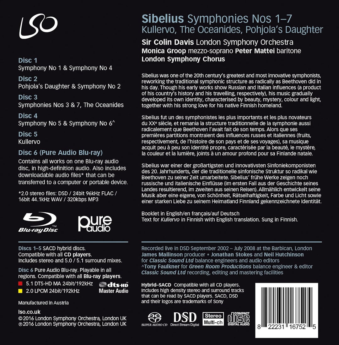 Sibelius: Die Sinfonien Nr. 1-7 / Die Ozeaniden / Kullervo (5 hybrid + 1 Pure Audio, Audio-CD