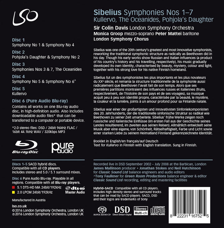 Sibelius: Die Sinfonien Nr. 1-7 / Die Ozeaniden / Kullervo (5 hybrid + 1 Pure Audio, Audio-CD