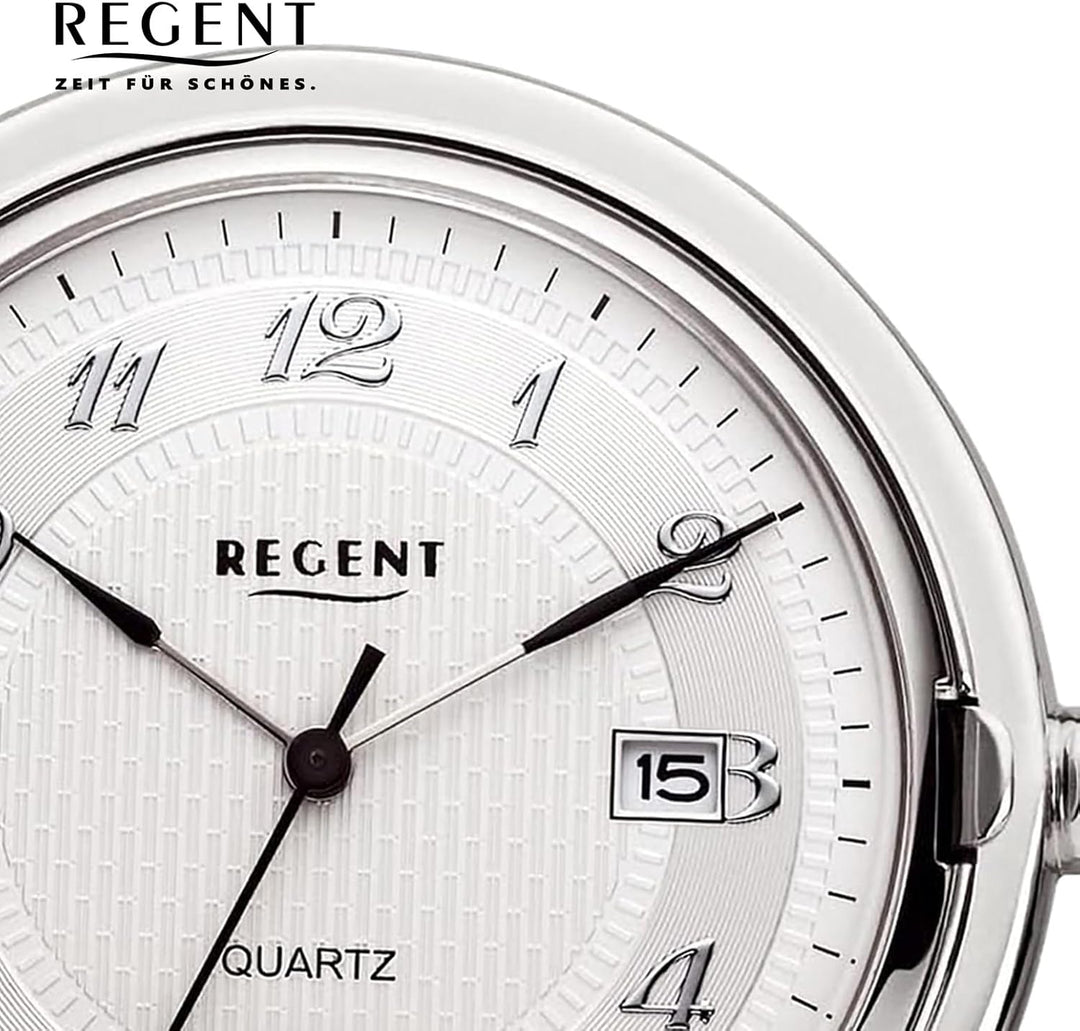 REGENT Herren Taschenuhr Savonnette Klappdeckel 43 MM Durchmesser Quarz Weisses Zifferblatt mit Datu