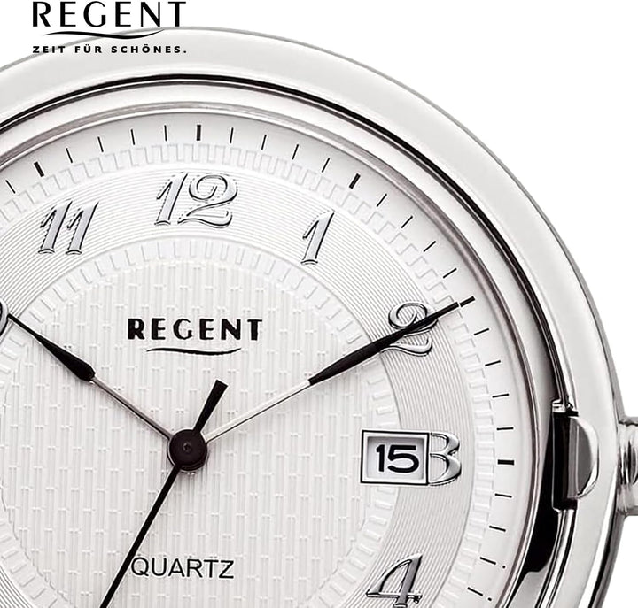 REGENT Herren Taschenuhr Savonnette Klappdeckel 43 MM Durchmesser Quarz Weisses Zifferblatt mit Datu